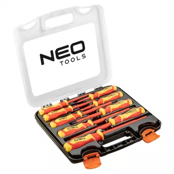 NEO TOOLS 04-142 1000V isoleret skruetrækkersæt, 9 dele, VDE-certificeret, kærv, Phillips, Pozidriv, spændingstester, ergonomiske to-komponent-greb, magnetiske spidser
