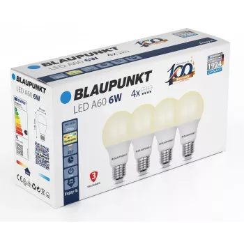 Blaupunkt LED-lampe E27 A60 570 lm 6W 2700K, 4 stk. (BLAUPUNKT-E27-6W-WW-4)