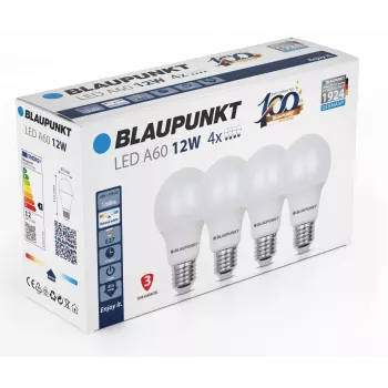 Blaupunkt LED-lampe E27 A60 1260 lm 12W 4000K, 4 stk. (BLAUPUNKT-E27-12W-NW-4)