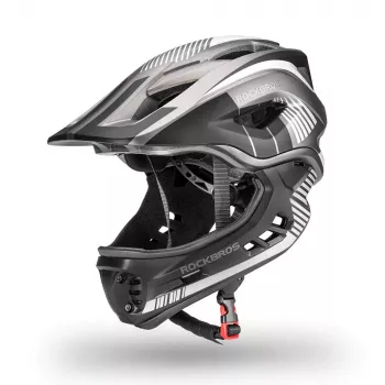 Rockbros TT-32SBTG-S Kids' Bicycle Helmet with Detachable Chin Guard, Size S, Grey