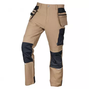 NEO TOOLS Mix&Match arbejdsbukser, 4-vejs-stretch, Cordura-forstærket, knæbeskytterlommer, beige-sort, størrelse XXXL
