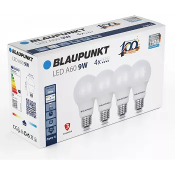 Blaupunkt LED-lampe E27 A60 900 lm 9W 4000K, 4 stk. (BLAUPUNKT-E27-9W-NW-4)