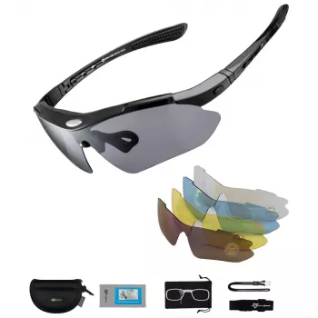 Rockbros 10003 polariserede cykelbriller med 5 udskiftelige glas, UV400, TR90-stel, sort