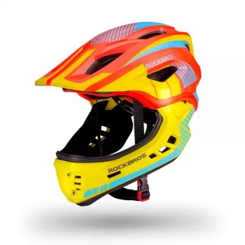 ROBOROCK Rockbros TT-32SOYB-M Kids' Bike Helmet with Detachable Chin Guard, Size M, Yellow-Orange