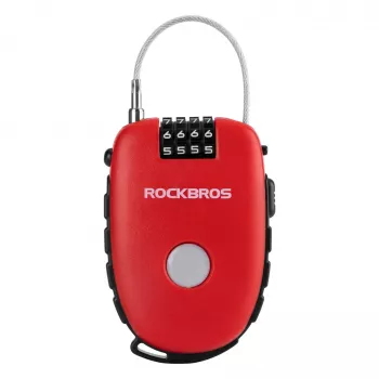 Rockbros retractable kabelås 32420981001 rød - 3-cifret kombinationslås, 90 cm flettet stål