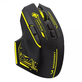 WOZINSKY WMGB-1181 trådløs gaming-mus, 3200 DPI, RGB-baggrundsbelysning, genopladelig, sort-gul