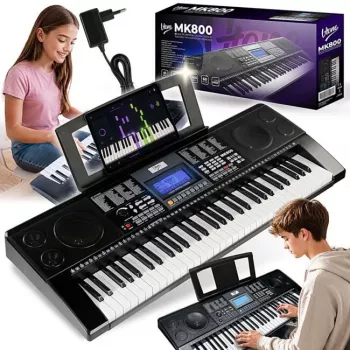V-TONE MK800 bærbart pædagogisk elektronisk keyboard, 61 anslagdynamiske tangenter, 300 klange, 300 rytmer, 40 demosange, LCD-display, USB-MIDI, hovedtelefonudgang, mikrofonindgang, sustain-pedalindgang, 2x5W højttalere, sort