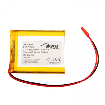 Akyga AKY0627 LP675568 Li-Po Battery 3.7 V 3500 mAh with PCM, JST 2.54 mm 2-Pin, 150 mm Leads