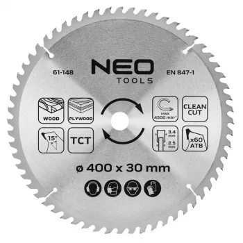 NEO TOOLS rundsavklinge, hårdmetalbestykket, 400 x 30 mm, 60 tænder