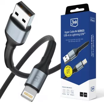 3mk Hyper Cable N-SERIES USB-A til Lightning 1 m 5V/2.4A 12W sort