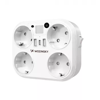 Wozinsky WRS-2B stikdåse med 4 AC-stik, 2 USB-A, 2 USB-C, 4000 W, LED-lampe, 2 m kabel - hvid