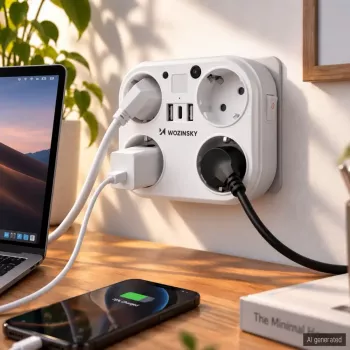 Wozinsky WRS-2B stikdåse med 4 AC-stik, 2 USB-A, 2 USB-C, 4000 W, LED-lampe, 2 m kabel - hvid