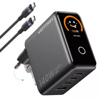 Vention 140W GaN-oplader med 1x USB-A, 3x USB-C og USB-C til USB-C-kabel 1m