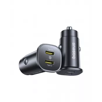 Baseus GoTrip 2x USB-C 30W biloplader, 12-24 V, sort