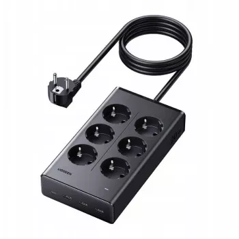 UGREEN S622 stikdåse, 6x AC + 3x USB + USB-C, GaN, 1,5 m, sort (75141)