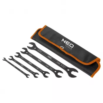 NEO TOOLS superflade dobbelt-mundnøgler, 4-i-1, 6-27 mm (20 størrelser), sæt med 5