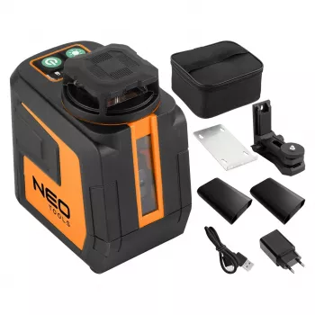 NEO TOOLS 75-144 Green Beam 5-linjers lasernivelleringsapparat 20 m med magnetbeslag og kuffert