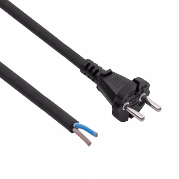 Akyga AK-OT-06S gummistrømkabel H05RR-F 2 x 1,5 mm², CEE-7/17-stik til åben ende, 5 m, sort