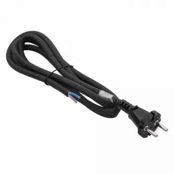 Akyga AK-OT-06S gummistrømkabel H05RR-F 2 x 1,5 mm², CEE-7/17-stik til åben ende, 5 m, sort