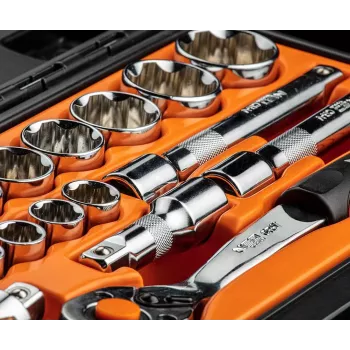 NEO TOOLS 1/2 inch topnøglesæt, 23 dele, chrom-vanadium-stål, DIN 3124