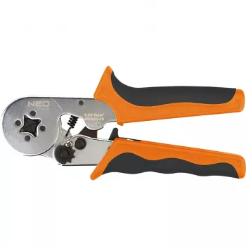 NEO Tools selvjusterende ratchet-presseværktøj til endemuffer 0,25-6 mm² (AWG 23-10), firkantpresning, ergonomisk to-komponent-greb, 200 mm