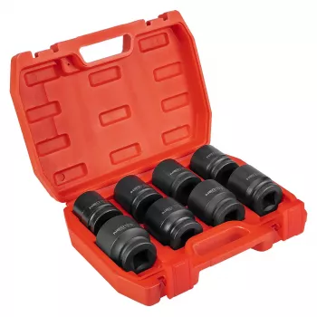 NEO TOOLS 3/4 inch topnøglesæt til slagskruetrækker, 26-38 mm, 8 dele, Cr-Mo-stål, sort fosfateret, DIN 3121, med plastkuffert
