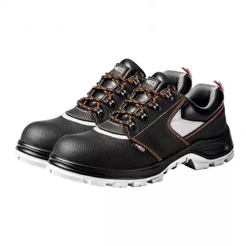 NEO TOOLS TOP-82-015 Leather Safety Work Shoes, Size 44 EU, S3 SRC, Steel Toe, Black
