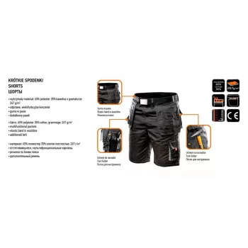 NEO TOOLS HD arbejds-shorts med aftagelige lommer, størrelse LD/54, ebony
