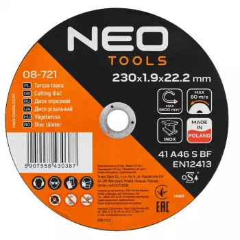 NEO TOOLS skæreskive til metal/INOX 230 x 1,9 x 22,2 mm, 41 A46-S-BF, 25 stk.