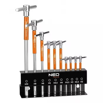 NEO TOOLS stiftsnøgle med drejegreb 2-10 mm, sæt med 10 stk. i stander