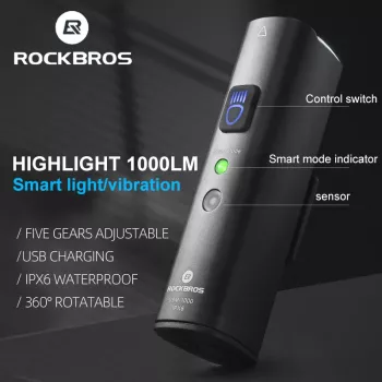 ROCKBROS V9M-1000 1000 lumen USB-C genopladeligt frontcykellys - sort