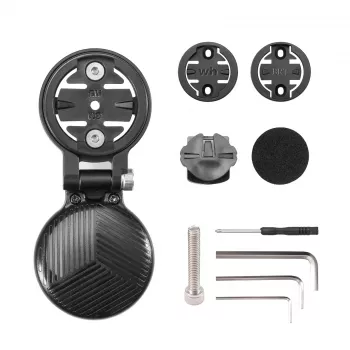 ROCKBROS WT-2 out-front cykelcomputerholder med skjult AirTag-rum, aluminium, sort, Garmin/Wahoo/Bryton-adapter