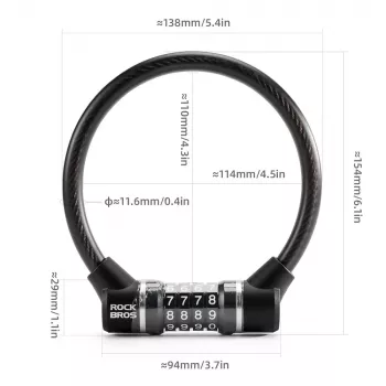 ROCKBROS 87639-4 Combination Steel Cable Bike Lock, Black