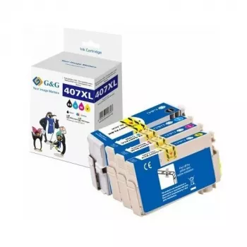 G&G kompatibel 4-pak high-yield blækpatroner til Epson 407XL (sort, cyan, magenta, gul)