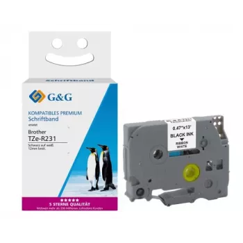 G&G Ninestar satinbånd kompatibel med Brother TZe-R231, 12 mm x 4 m, rød