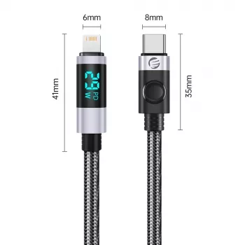 ORICO LDC2L USB-C to Lightning Cable with LED Power Display, PD 29W, 480 Mbps, 1.5 m, Black