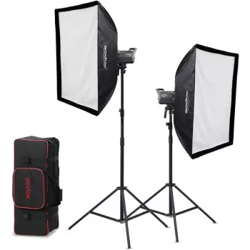 Godox Litemons LA200D K2 2-lys dagslys LED-monolight-sæt med softboxe, stativer og bæretaske