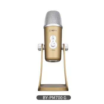 BOYA BY-PM700G USB-kondensatormikrofon med 4 retningskarakteristikker, 24-bit/48kHz, gain- og mute-kontrol, hovedtelefonovervågning, til PC/Mac