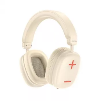 AWEI AT6 trådløse over-ear Bluetooth-hovedtelefoner med mikrofon, beige/off-white, foldbar, 40-mm-driver, USB-C, 12 timers afspilning