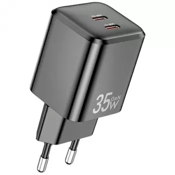 AWEI PD65-EU 35W GaN vægoplader, 2x USB-C, sort