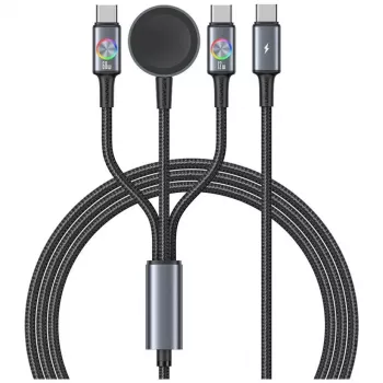 USAMS Huan Series 3-i-1 ladekabel med trådløs oplader 72W USB-C mørkegrå