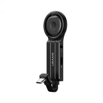USAMS AU11 2-in-1 USB-C Adapter with 3.5mm Audio Jack, USB-C Charging Port, and Ring Holder - Black