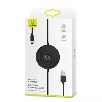 USAMS US-CC096 10W Qi trådløs oplader med Lightning-kabel - sort