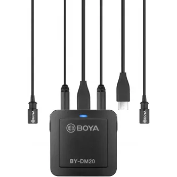 BOYA BY-DM20 Dual-Channel Digital Stereo Condenser Microphone with USB-C, Lightning and USB-A Connectivity, Omnidirectional, 25Hz-20kHz, for iOS, Android, Windows, Mac