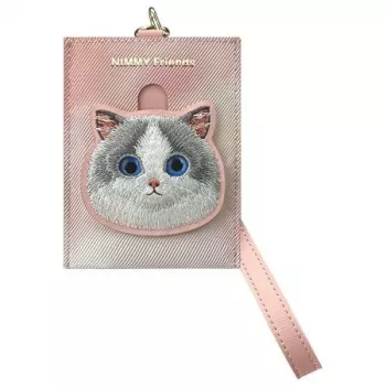 NIMMY Big Eyed Pet 2.0 kat pink PU-læder kortmappe pung med 6 kortrum, møntrum og lynlås