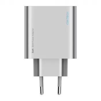 Cuktech 65W GaN-vægoplader med 2x USB-C og 1x USB-A - grå