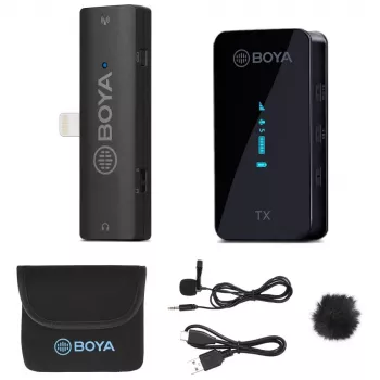 BOYA BY-XM6-S3 2,4GHz dual-channel trådløst mikrofonsystem til iOS-enheder med Lightning-tilslutning