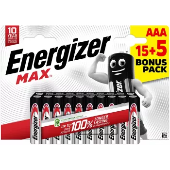 Energizer Max Micro AAA Alkaline Batteries 1.5 V 20-Pack (E303349400)
