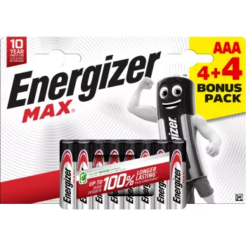 Energizer Max AAA alkaline-batterier, 1,5 V, 8-pak (4+4)