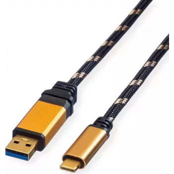 ROLINE GOLD USB 3.2 Gen 1 USB-A til USB-C-kabel, 1 m, sort, forgyldte stik